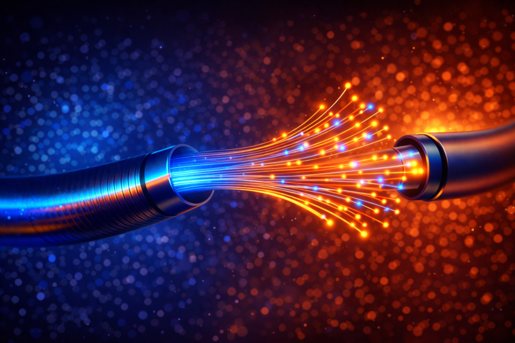 Light traveling through fiber optic cable